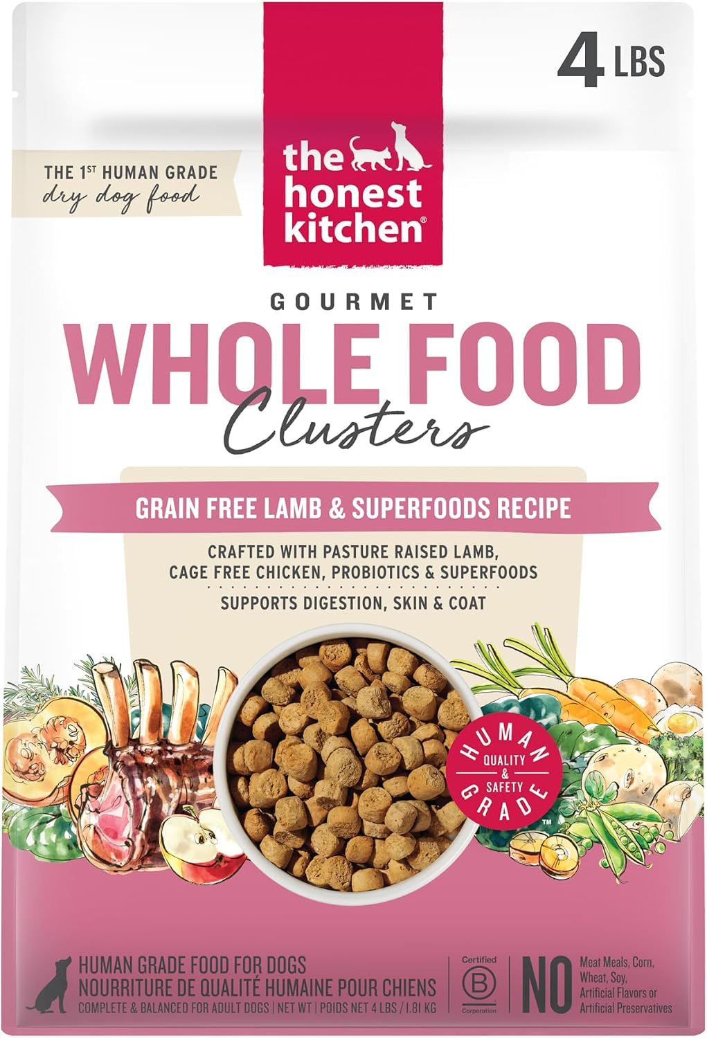 The Honest Kitchen Grain Free Beef & Superfoods Whole Food Clusters, Human Grade Dry Dog Food, Vet-Crafted Nutritional Support for Skin, Coat, Digestion & Overall Wellness, 20 lb Bag
