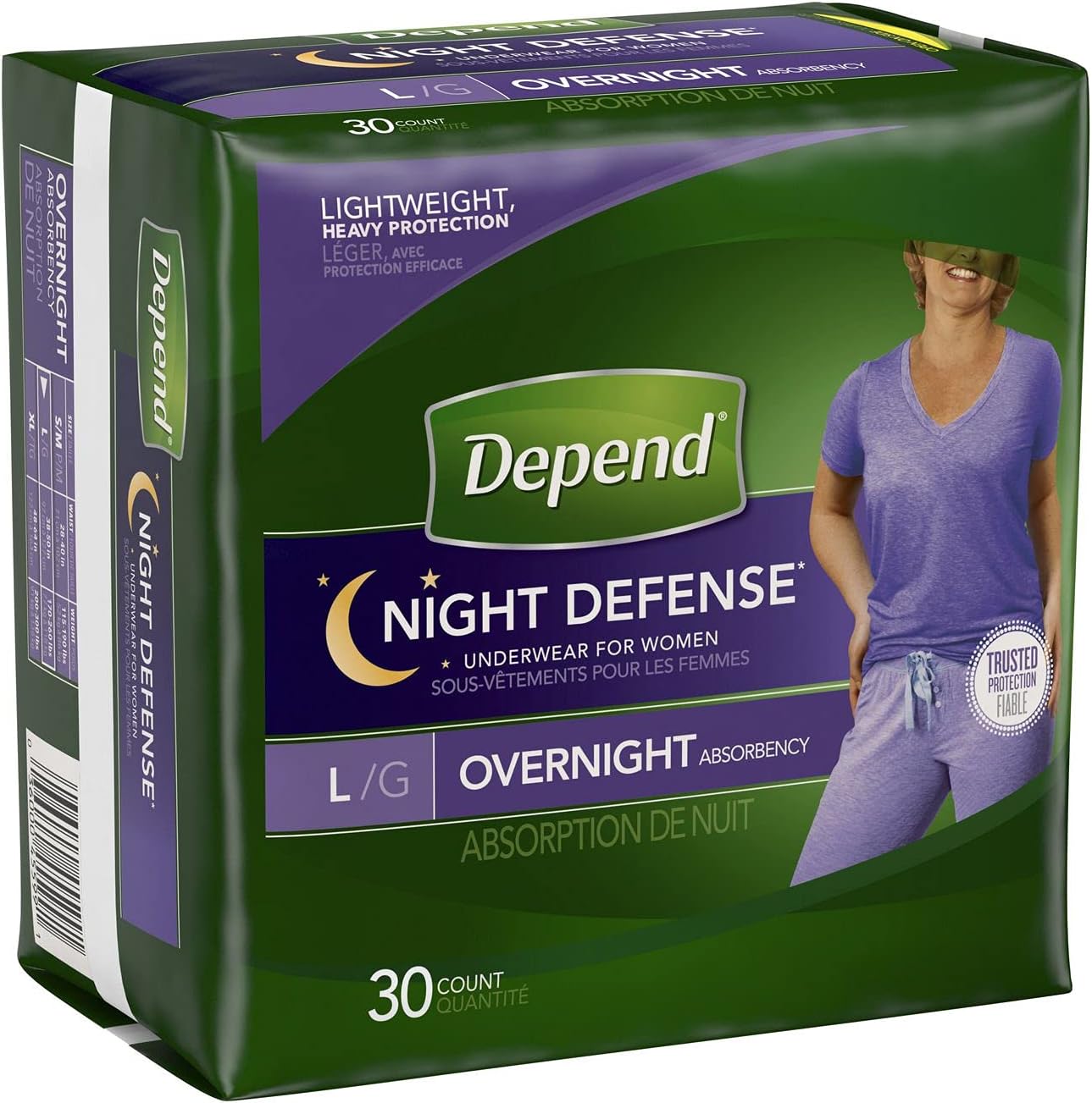 Depend Night Defense Incontinence Overnight Underwear for Women, L, 14 Underwear (Pack of 2)