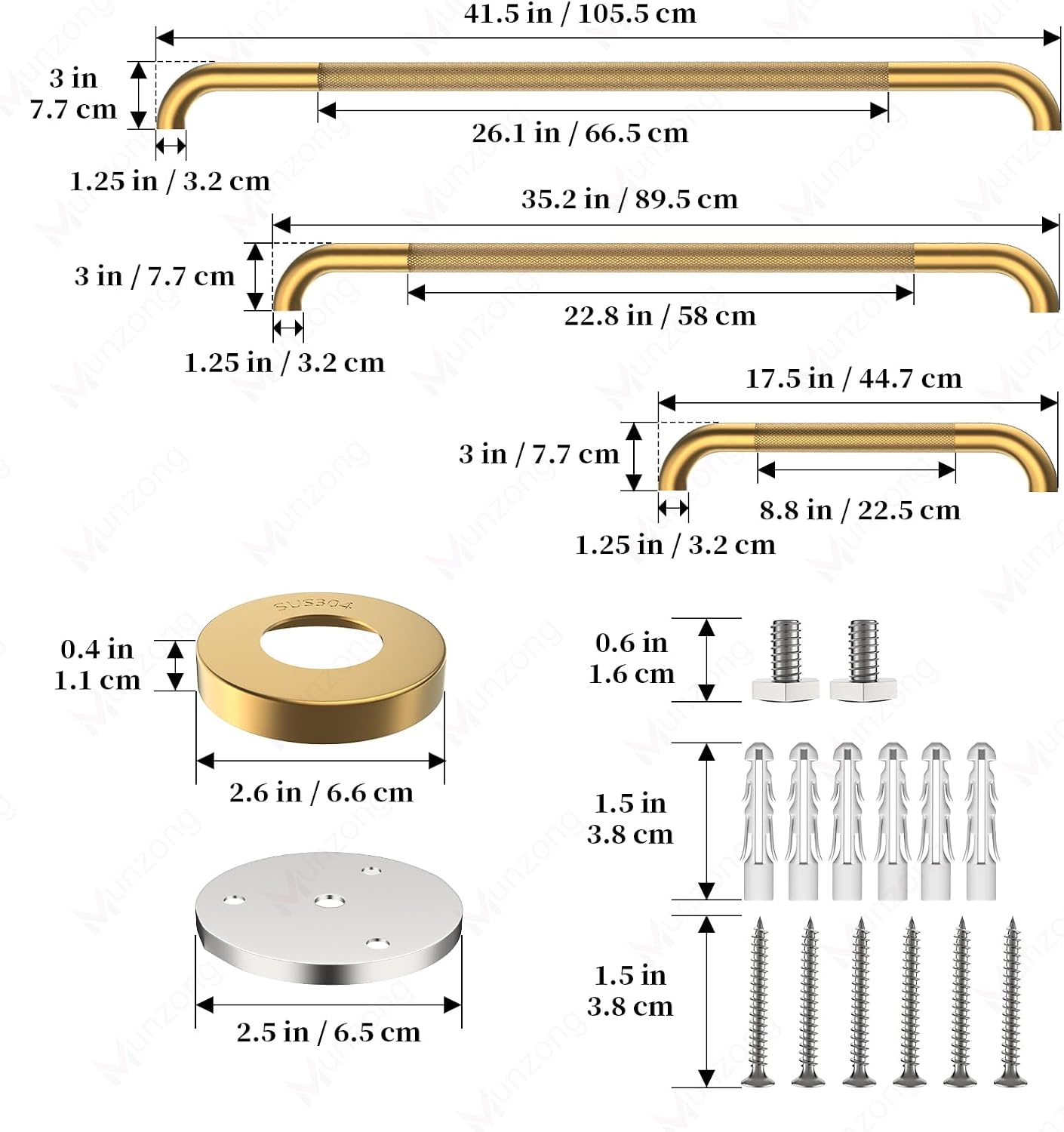 Munzong 3 Pack Commercial Handicap Grab Bars 18" 36" 42" Brushed Nickel | Bathroom Grab Bar for Shower 1.25" Diameter Anti Slip Bathroom Balance Bar Safety Hand Rail for Elderly Injury Senior