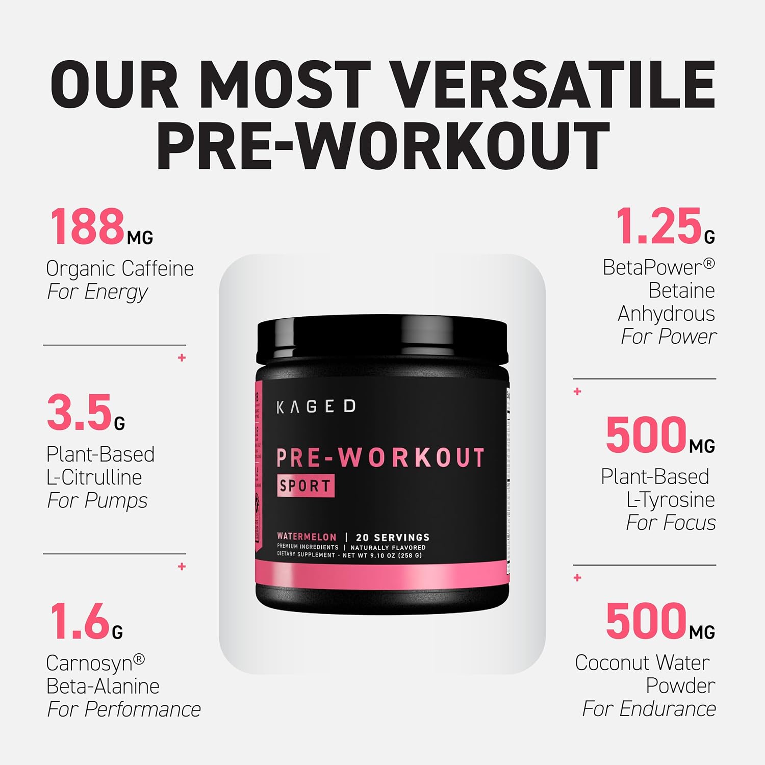Kaged Sport Pre Workout Powder for Men & Women, Mango Lime, Sport Certified, 188mg Caffeine, Nitric Oxide Supplement, Beta Alanine for Energy