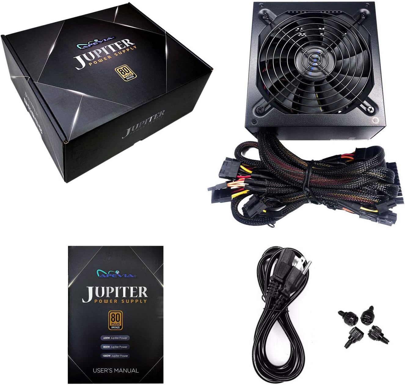 Apevia JUPITER800W Jupiter 800W 80 Plus Bronze Certified Active PFC ATX Gaming Power Supply, Supports Dual/Quad Core CPUs, SLI/Crossfire/Haswell