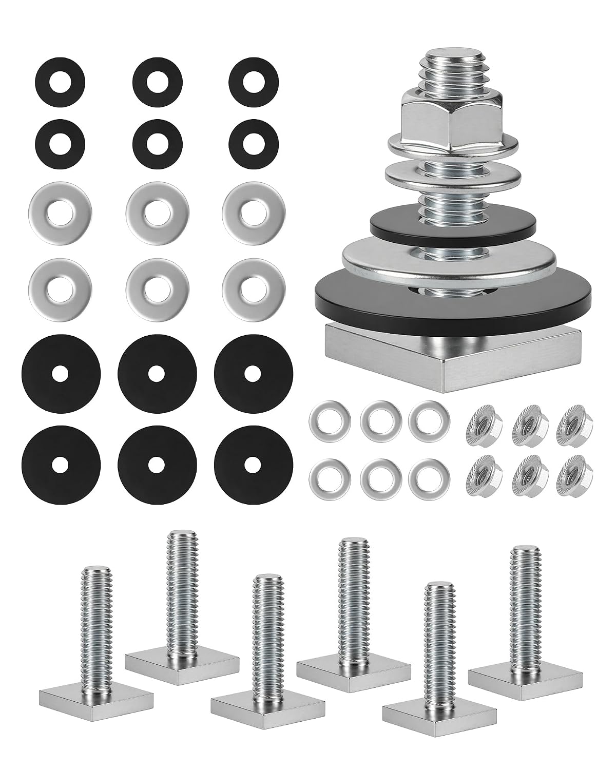 T Slot Bolts for Roof Rack Cross Bars, Platform, Cargo Basket, Stainless Square T Track Bolt Adapter to Secure Bike/Ski/Kayak Rack, Solar Panel
