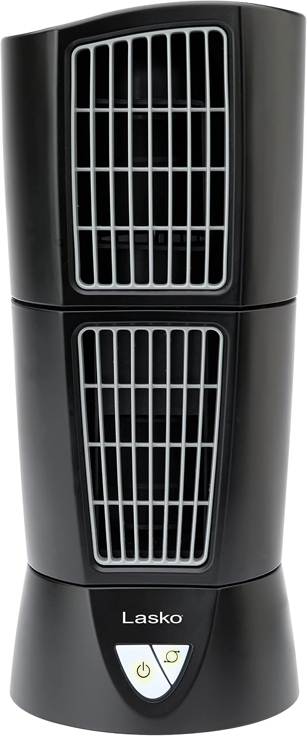 Lasko Oscillating Platinum Desktop Wind Tower Fan, 3-Speeds, Compact, Portable with Handle for Office, Bedroom and Kitchen, 14", Black, 4916