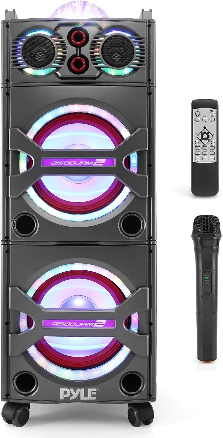 Pyle Wireless Active PA Speaker System - 1000W Portable High Powered Bluetooth Compatible Outdoor Sound Speaker w/ USB SD MP3 FM Radio AUX RCA LED DJ Lights - 35mm Stand Mount, Remote