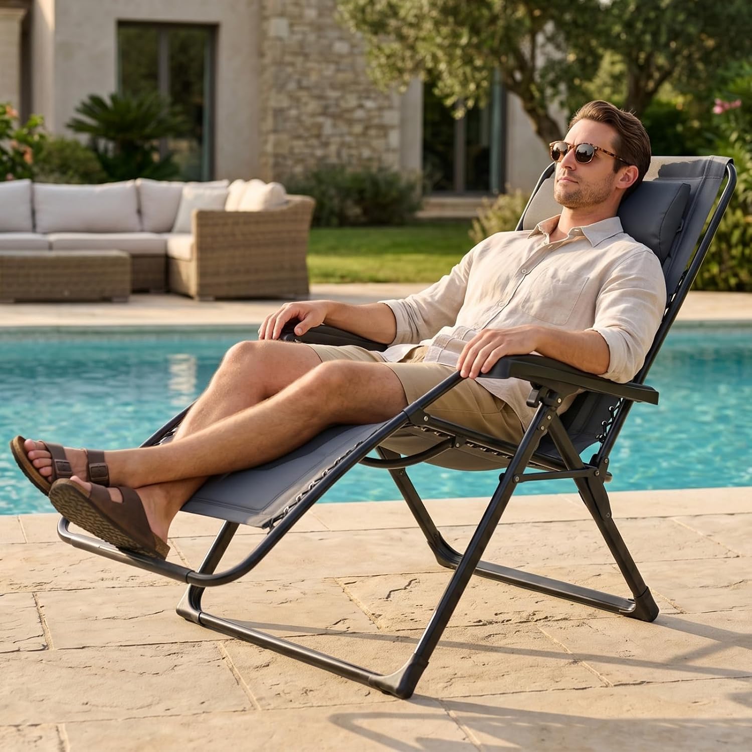 TIMBER RIDGE Zero Gravity polyester Chair Oversized Recliner 350lbs Capacity Patio Lounge Chair Padded Lawn Chair with Headrest XXL for Outdoor