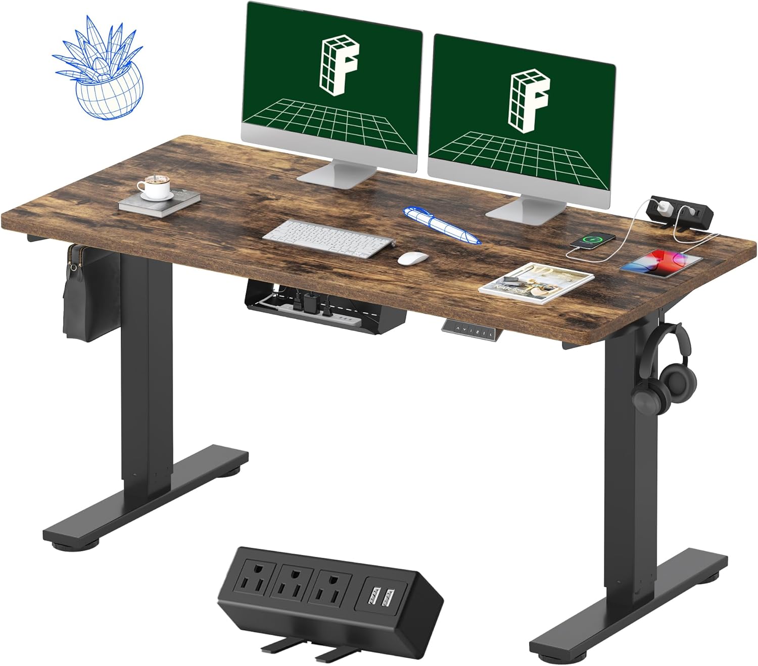 FLEXISPOT EN2 48"x24" Standing Desk with Power Strip Bundle, Black