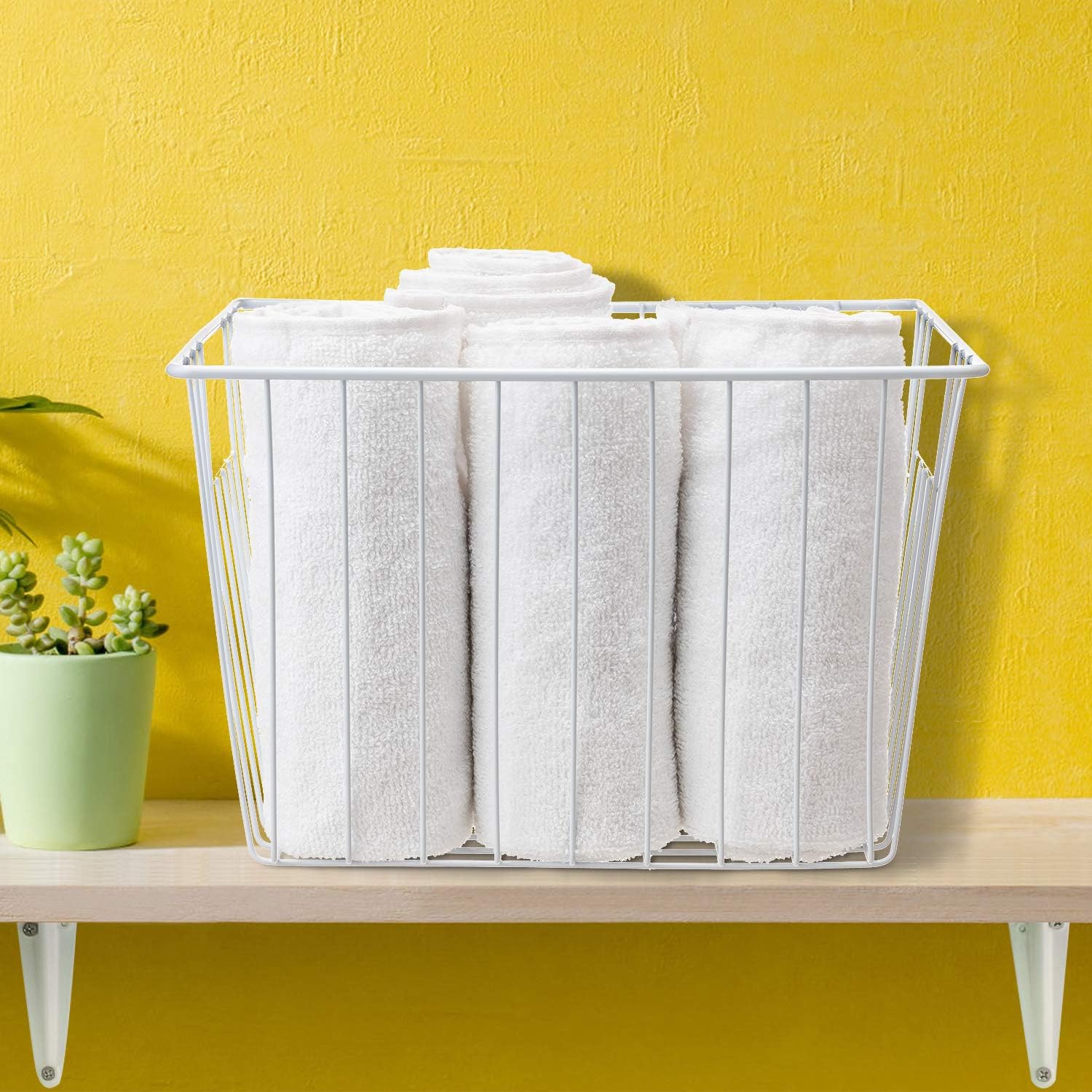 Freezer Organizer Bin, Kitchen Metal Wire Storage Basket, Pantry Cupboard Household Container Divider with Handles, Bathroom, Closet, Bedroom, Office