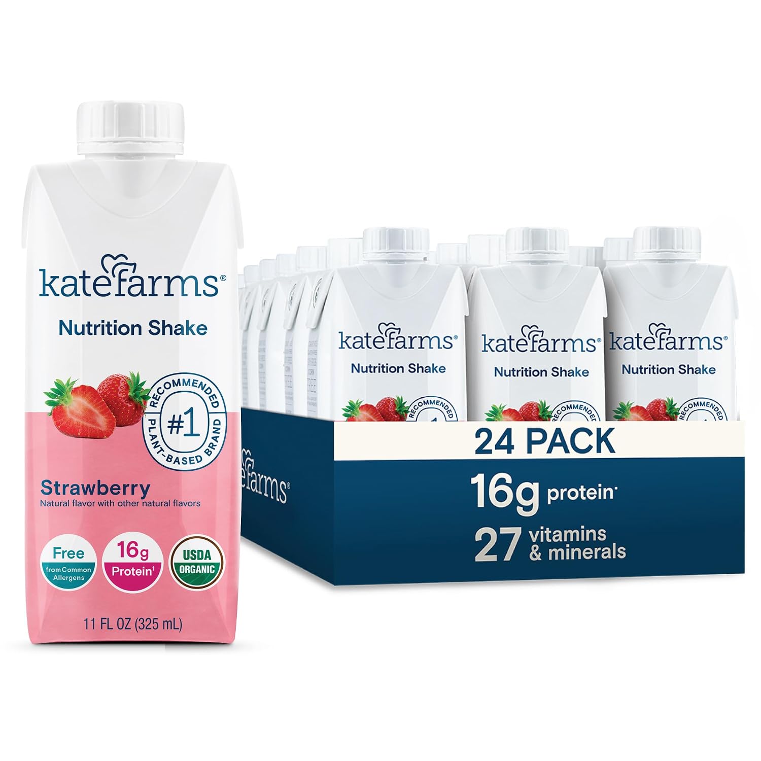 KATE FARMS Organic Nutrition Shake, Chocolate, 16g Protein, 12 Pack