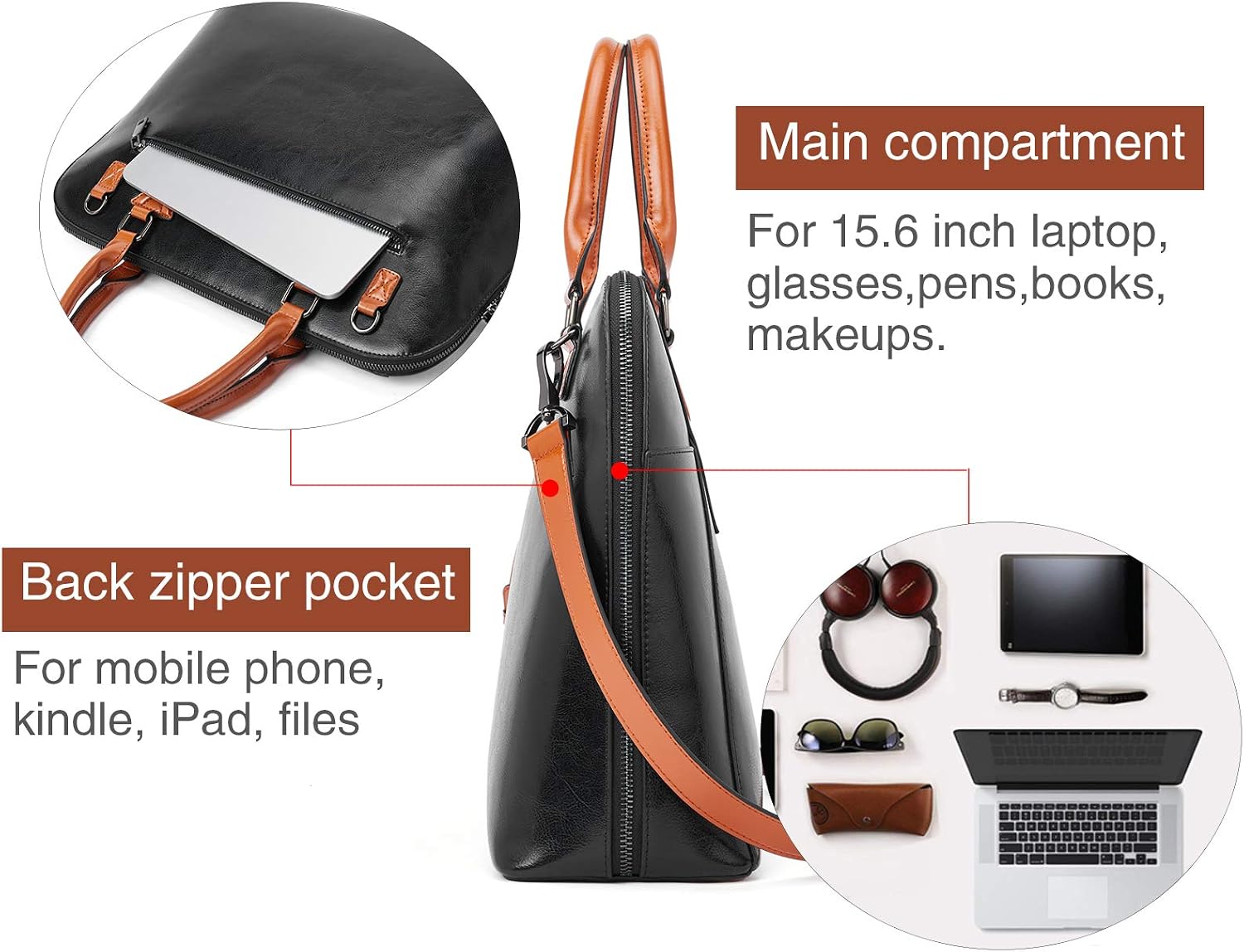 BOSTANTEN Briefcase for Women Leather 15.6 inch Laptop Shoulder Bag Office Work Crossbody Handbag