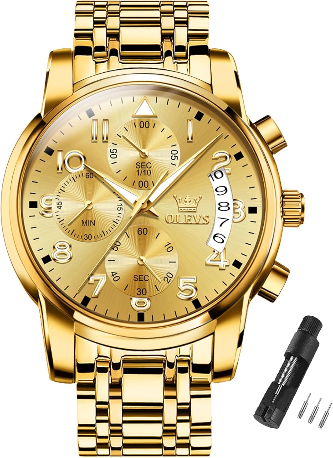 OLEVS Watch Men Luxury Dress Stainless Steel Date Analog Watch Waterproof