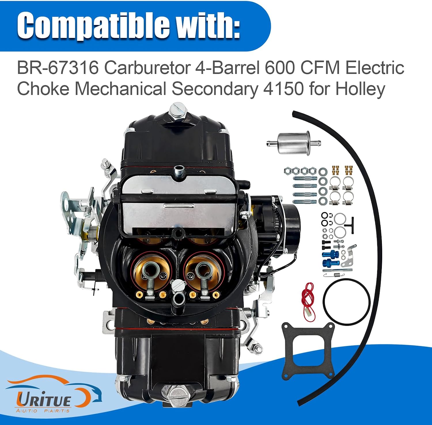 BR-67316 Carburetor Fits for Holley 4150 600 CFM with Red-Black | 4 Barrel, Mechanical Secondary, Electric Choke, Compatible with Gasoline