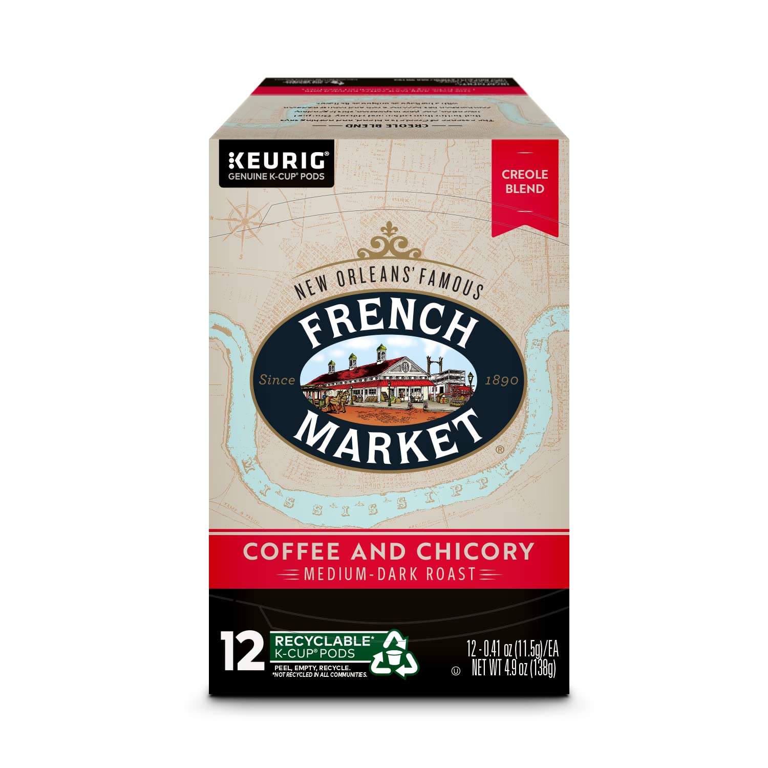 French Market Streetcar Blend Dark Roast Single Serve Coffee Pods, 12ct Box (Pack of 6)