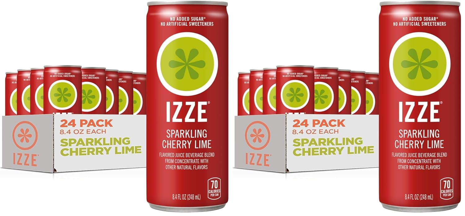 IZZE Sparkling Water Juice Beverage Blend, Pineapple, No Sugar Added, 8.4 FL OZ, 24 Cans