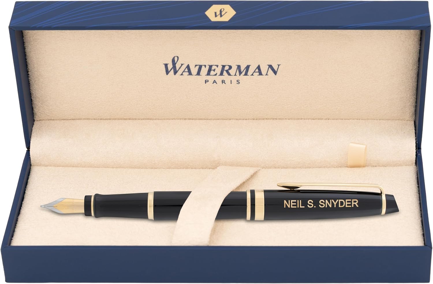 Waterman Expert Fountain Pen, Black Lacquer with 23k Gold Trim, Custom Engraved — Retirement, Board Recognition, or Executive Gift