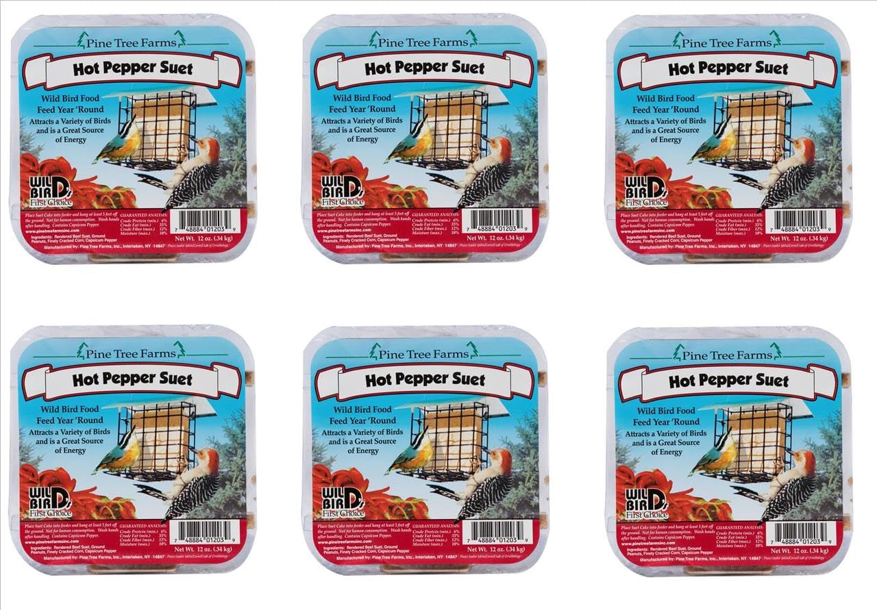 6 Pack Pine Tree Farms Hot Pepper Suet Cake 12 oz Made in USA