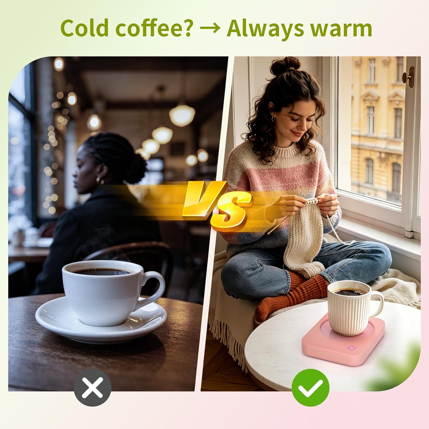 VOBAGA Coffee Mug Warmer for Desk with Auto Shut Off & 3-Temp Settings, Coffee Cup Warmer with Smart Safety Alert Home Office Accessory