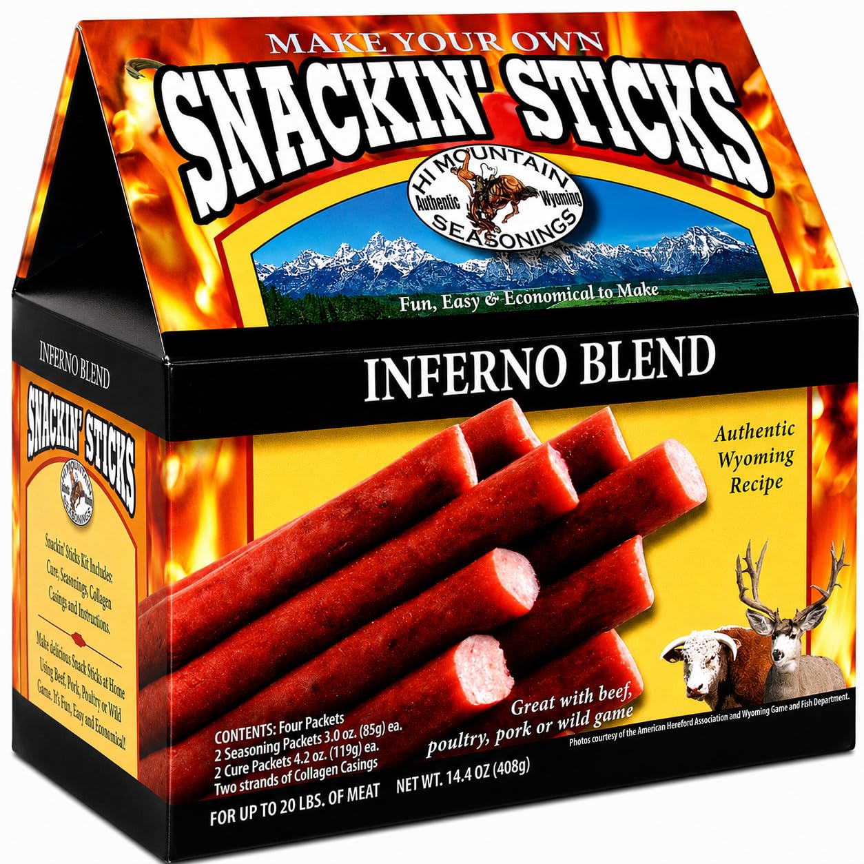Hi Mountain Snack Stick Seasoning Kit | ORIGINAL | Makes 20 lbs | Complete Snack Stick Kit, Seasoning, Cure, Casings, & Directions Included, For Beef, Deer, Elk, Venison & Wild Game Meat
