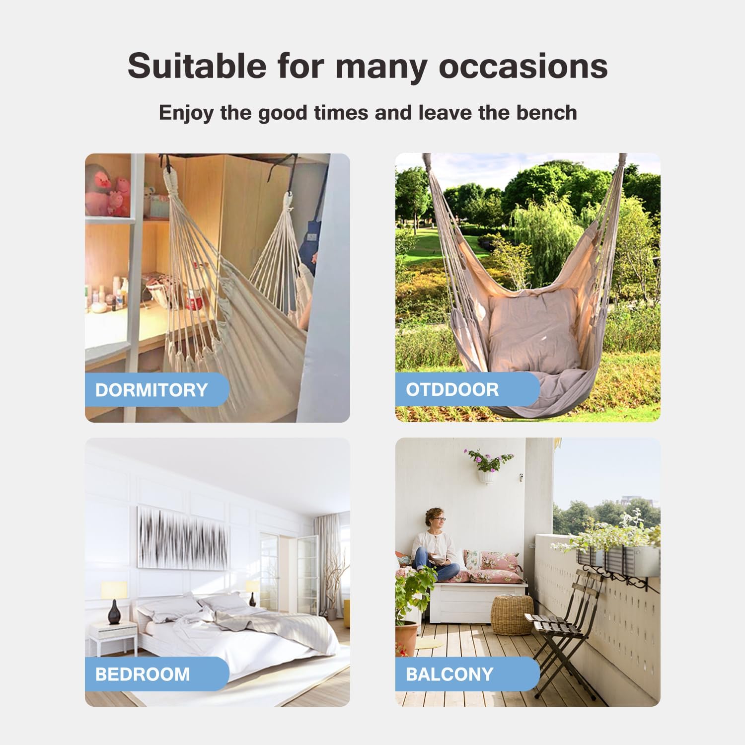 Hommtina Hammock Chair Hanging Rope Swing, Max 300 Lbs Hanging Chair with Pocket & Durability Perfect for Outdoor, Home, Bedroom, Patio