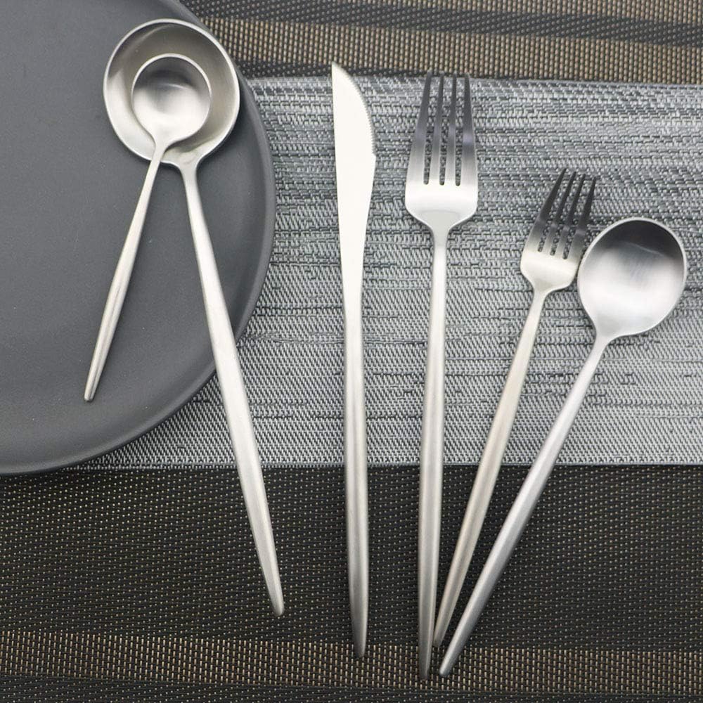 JASHII Luxury 18/10 Rainbow Flatware Set - 304 Stainless Steel Colorful Cutlery - 5-Piece Adaline Royal Modern Satin Finish for Birthday