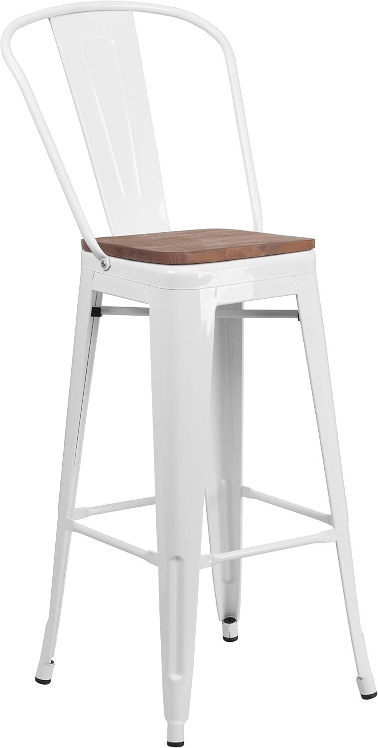 Flash Furniture 30 in Metal Barstool with Back, Blue | Commercial Grade, Removable Back, Indoor/Outdoor Use