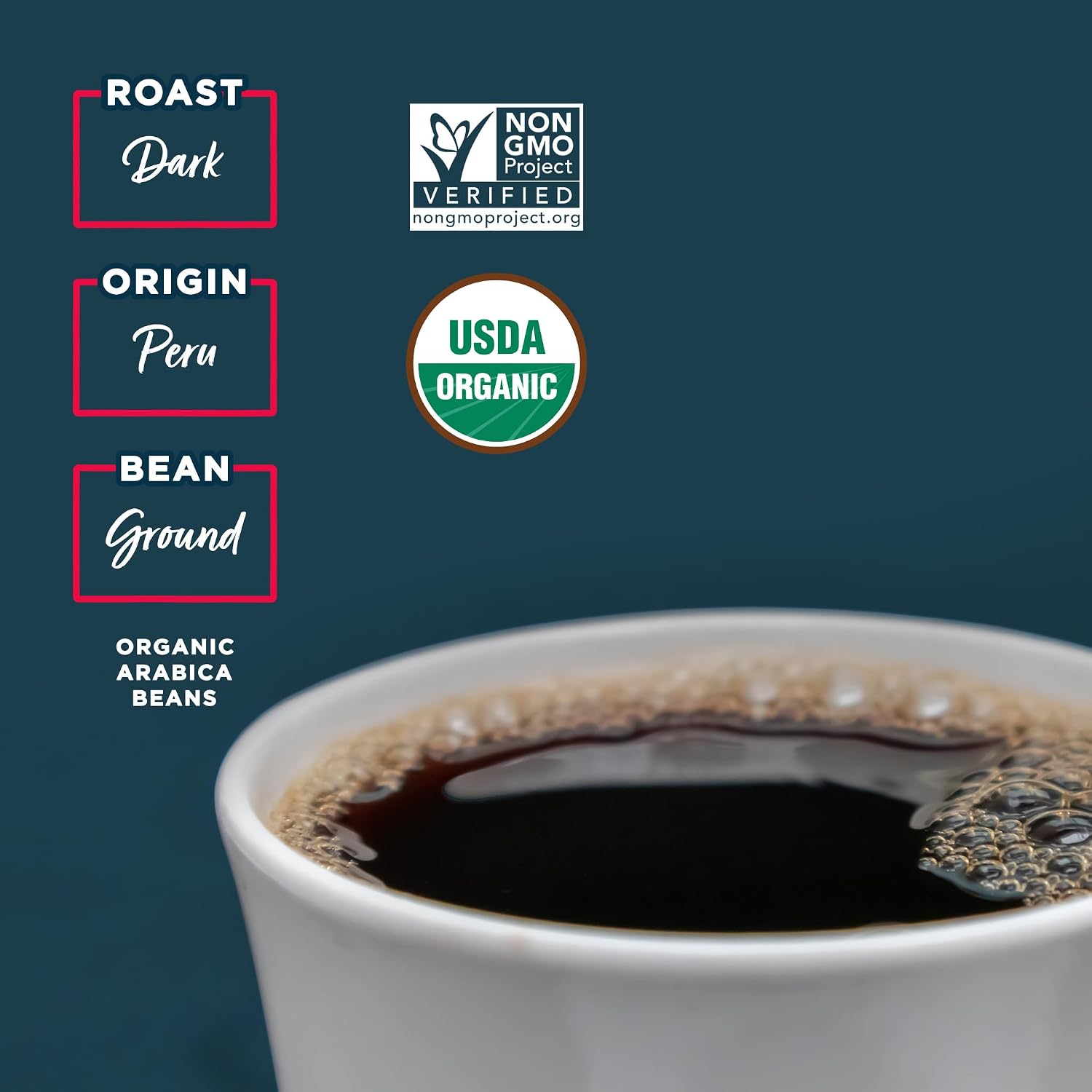Laird Superfood Peruvian Dark Roast Coffee with Functional Mushrooms, Certified Organic Peruvian Ground Coffee Beans, Gluten-Free, Dairy-Free, Non-GMO