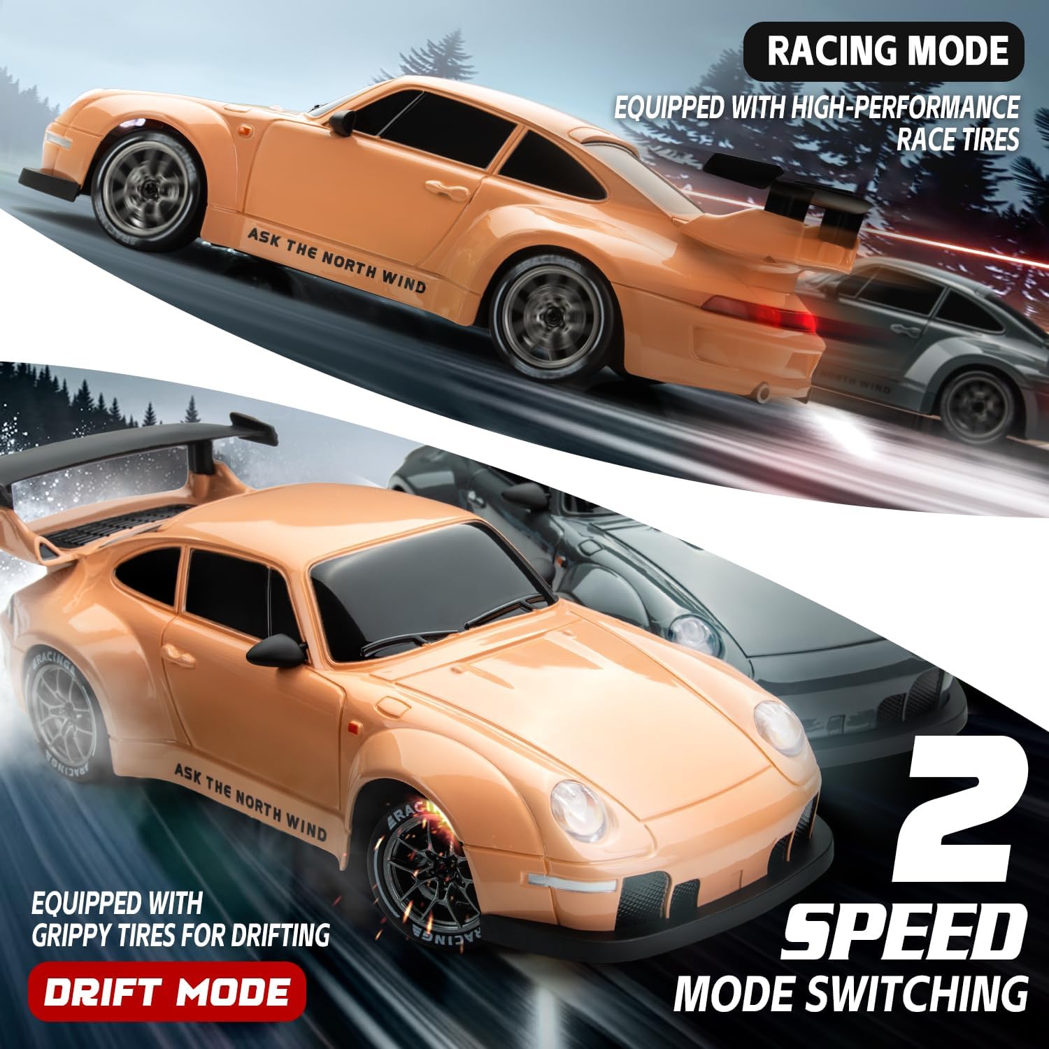 RC Drift Car Purple Racing Livery 1/24 Remote Control Car for Adult | 20KM/H 4WD Low/High Speed RC Cars with LED Lights, Extra Drifting Tires, Vehicle for Kids Boys Girls Beginners Indoor Outdoor