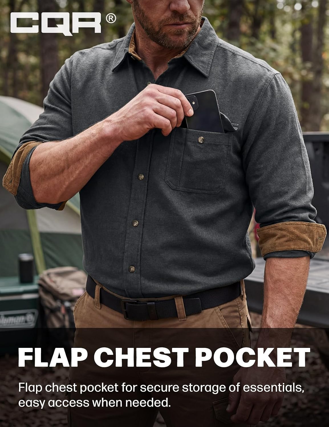 CQR Men's 100% All Cotton Button Down Flannel Shirts, Long Sleeve Brushed Warm Soft Casual Outdoor Plaid Shirt