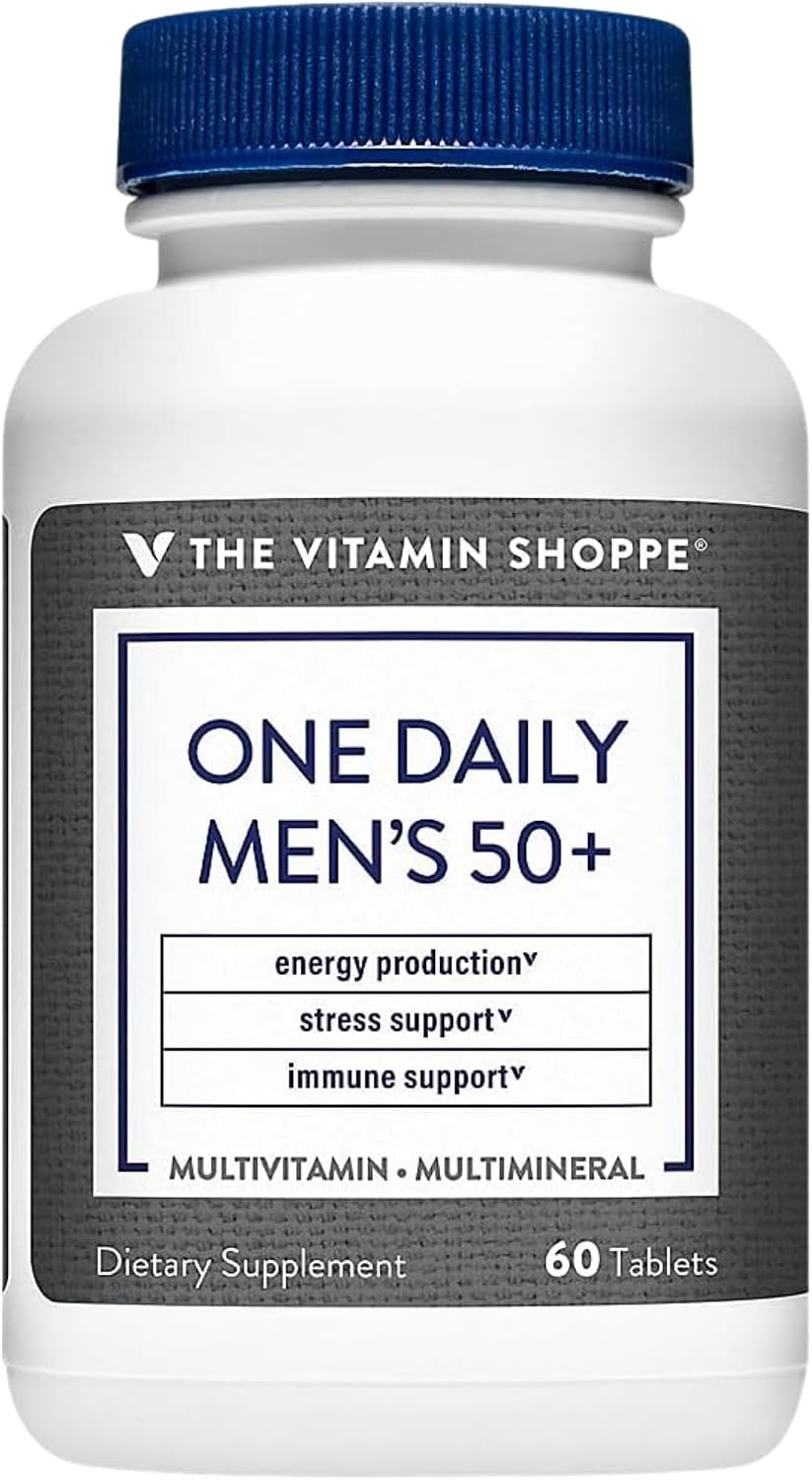 The Vitamin Shoppe Brand One Daily Men's 50+ Multivitamin, 60 Tablets | Includes Magnesium, Zinc, Calcium and More, Energy Stress & Immune Support