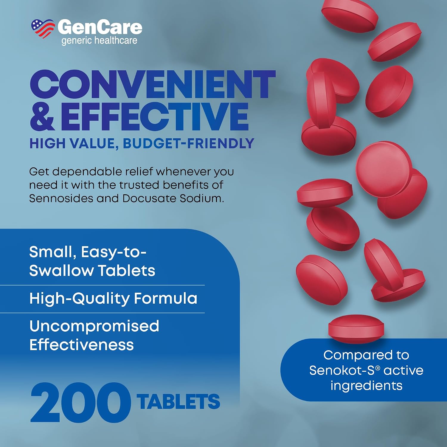 GenCare Senna-S Laxative Plus Stool Softener, Dual Action, 200 Ct