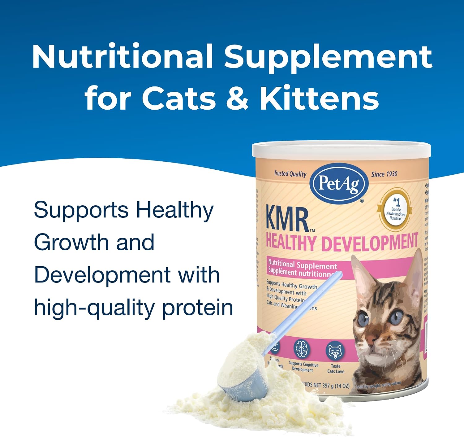 PetAg KMR Healthy Development - 14 oz - Great Tasting Nutritional Supplement for Cats and Weaning Kittens