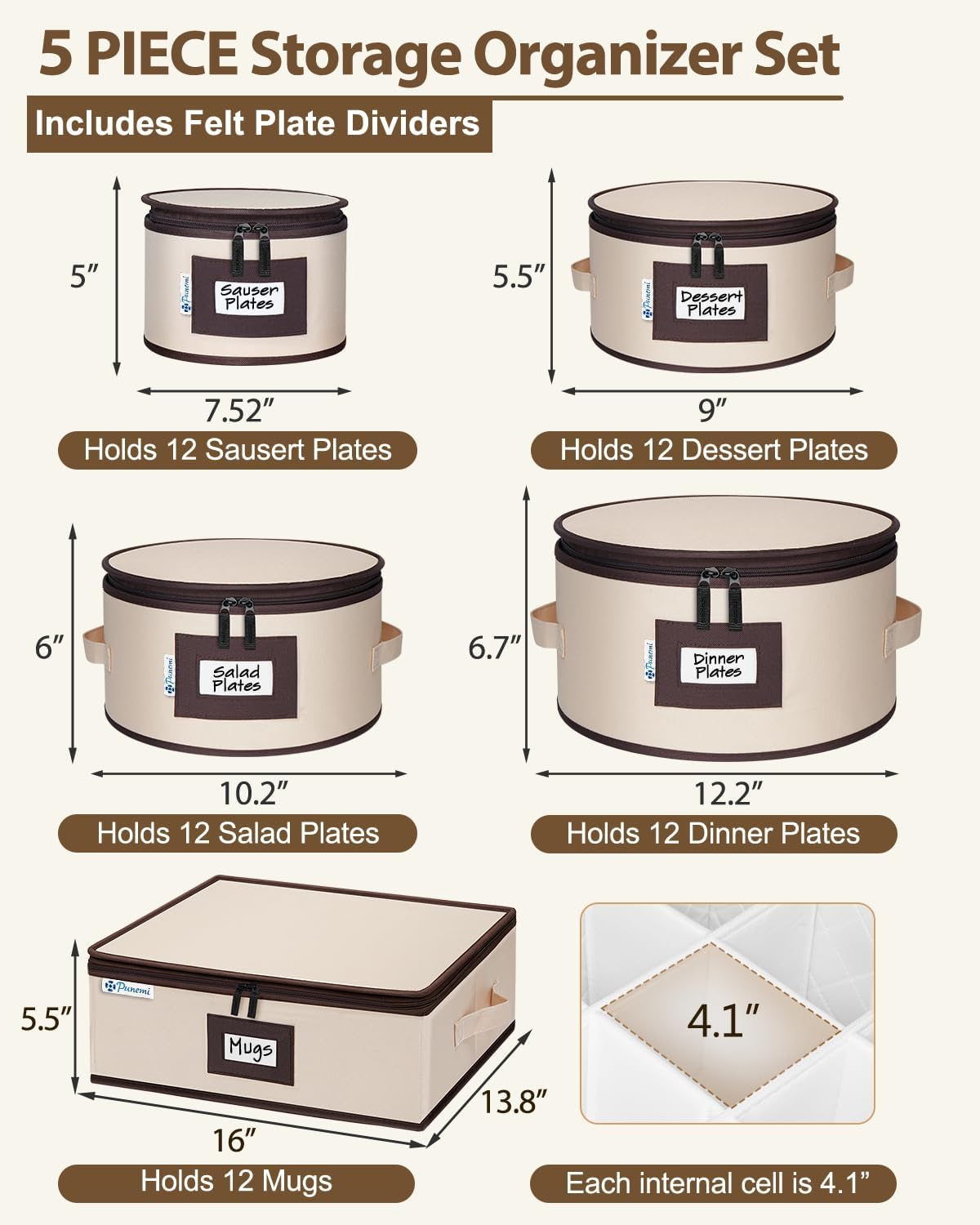 China Storage Containers, 4-Pack Hard Shell Plate & Dish Cases for Moving | Padded dividers and quilted lining protect plates and dishes; stackable for moving and holiday storage, beige hold set of 12
