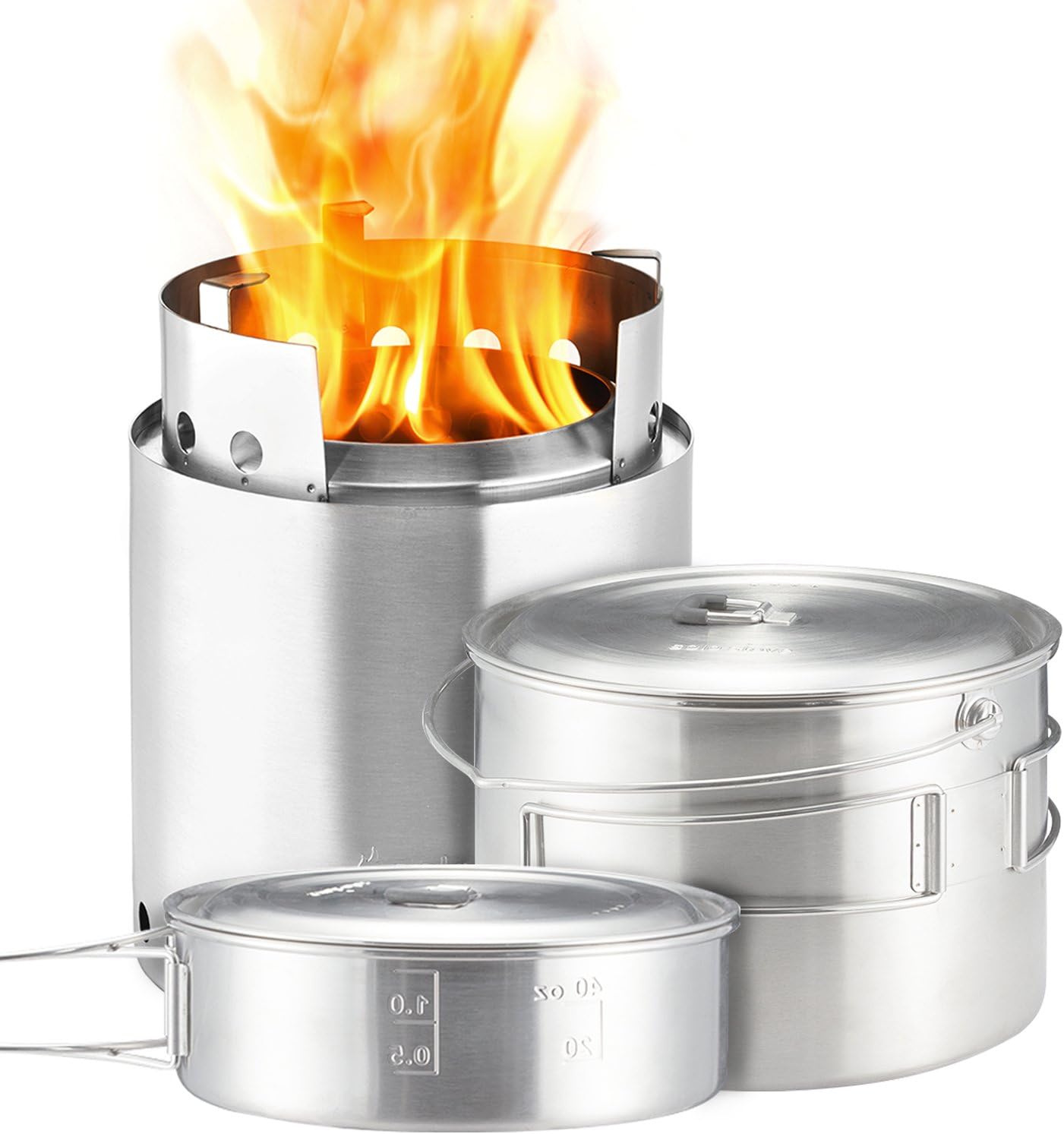 Solo Stove Campfire 2 Pot Set Combo - 4+ Person Wood Burning Camping Stove | Outdoor Kitchen Kit for Backpacking Camping Survival | NO Batteries or