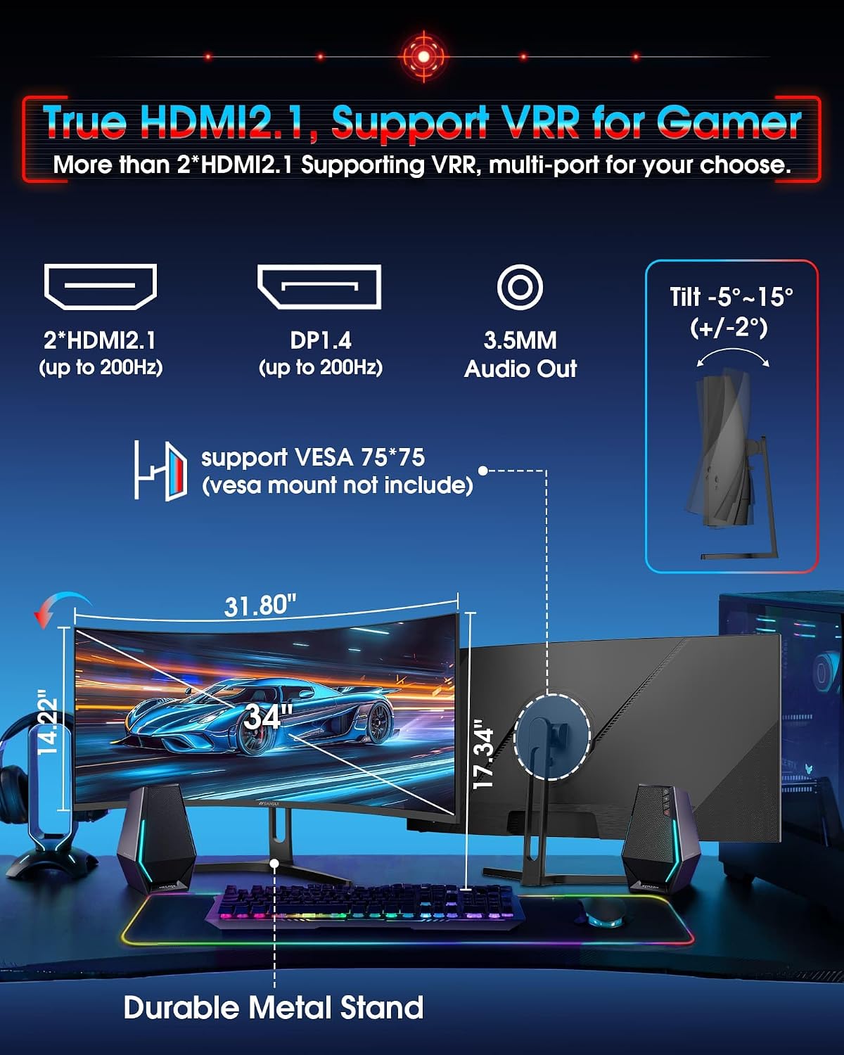SANSUI 32 Inch Curved 240Hz Gaming Monitor High Refresh Rate, FHD 1080P | Gaming PC Monitor HDMI DP1.4, 1500R Curvature, 1Ms MPRT, HDR,Metal Stand,VESA Compatible(DP Cable Incl.)