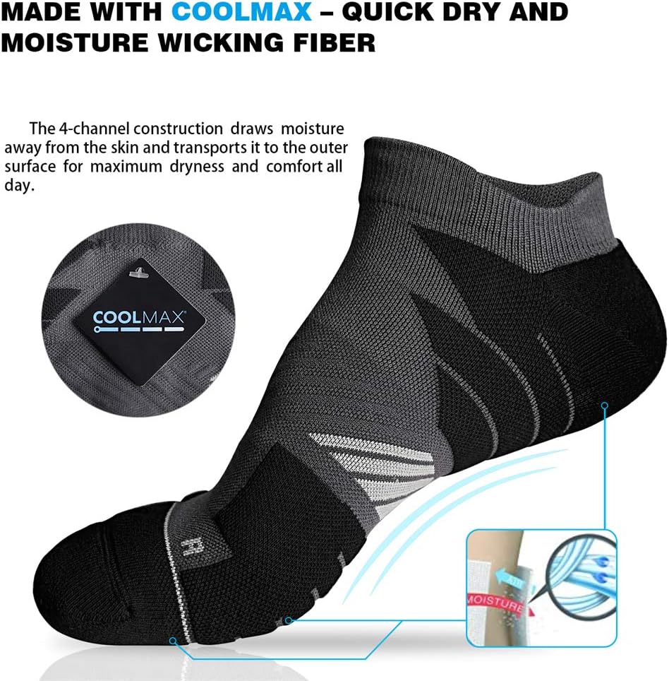 Hylaea Unisex Coolmax No Show Athletic Running Socks, Cushioned No Blisters