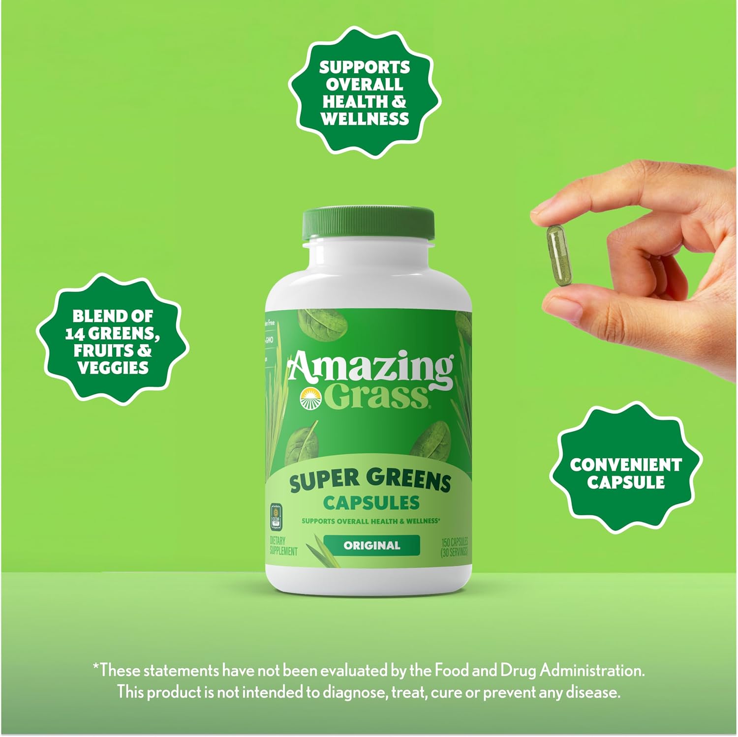 Amazing Grass Super Greens Powder Original, 60 Servings, 16.9 oz | Organic Greens Superfood Powder with Spirulina, Beet Root, Probiotics & Digestive Enzymes to Support Digestion