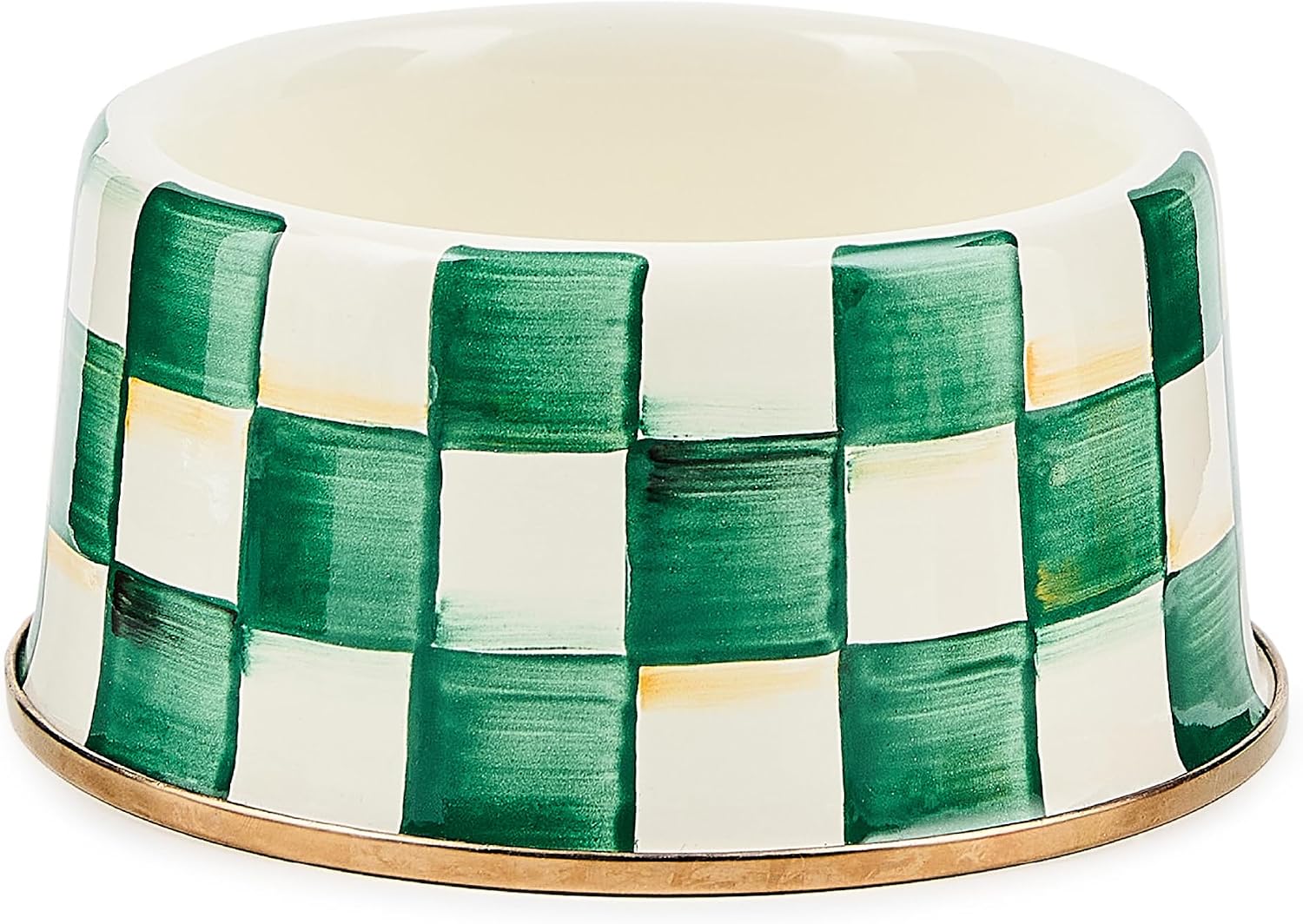 MACKENZIE-CHILDS Enamel Pet Dish, Large, Black-and-White Courtly Check | Decorative cat and dog bowl for food and water, 40-ounce capacity
