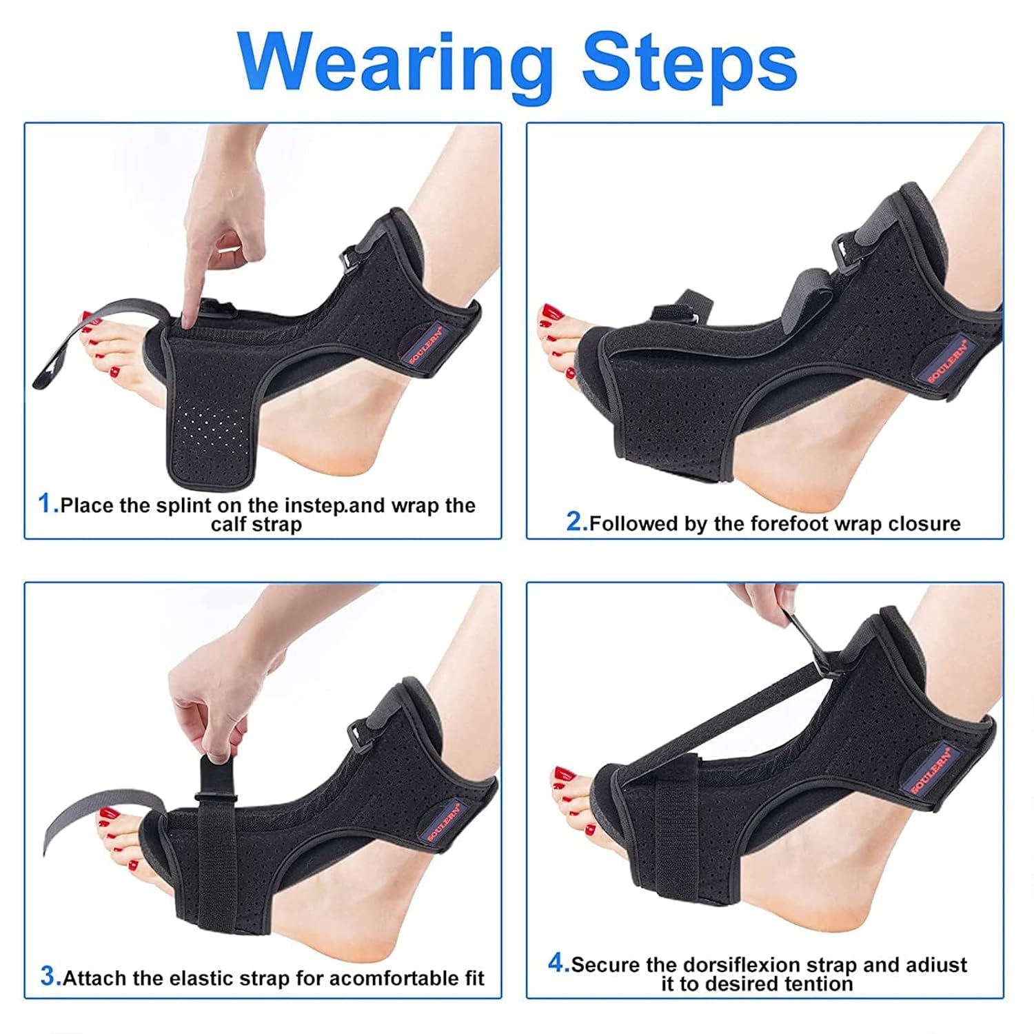 Plantar Fasciitis Night Splint Drop Foot Orthotic Brace, Adjustable Plantar Fasciitis Brace, Improved Dorsal for Effective Relief from Plantar Fasciitis, Achilles Tendonitis, Ankle Pain