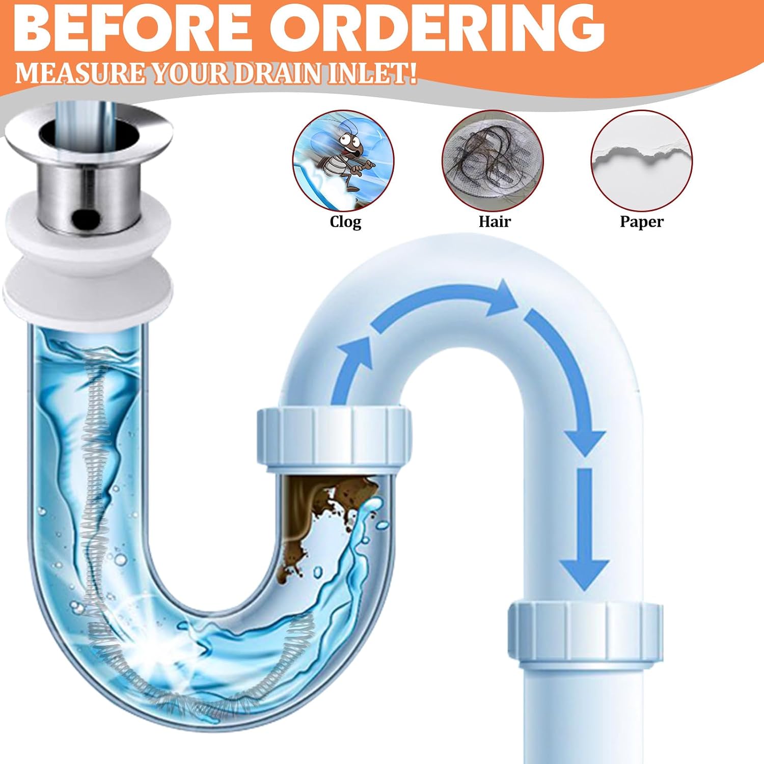 50 Ft Drain Auger,Use Manually or Drill Powered 50 Foot Drain Snake,Heavy Duty Flexible Plumbing Snake,With Gloves and Storage Bag for Kitchen Sink, Shower Drain (50FT, Orange)