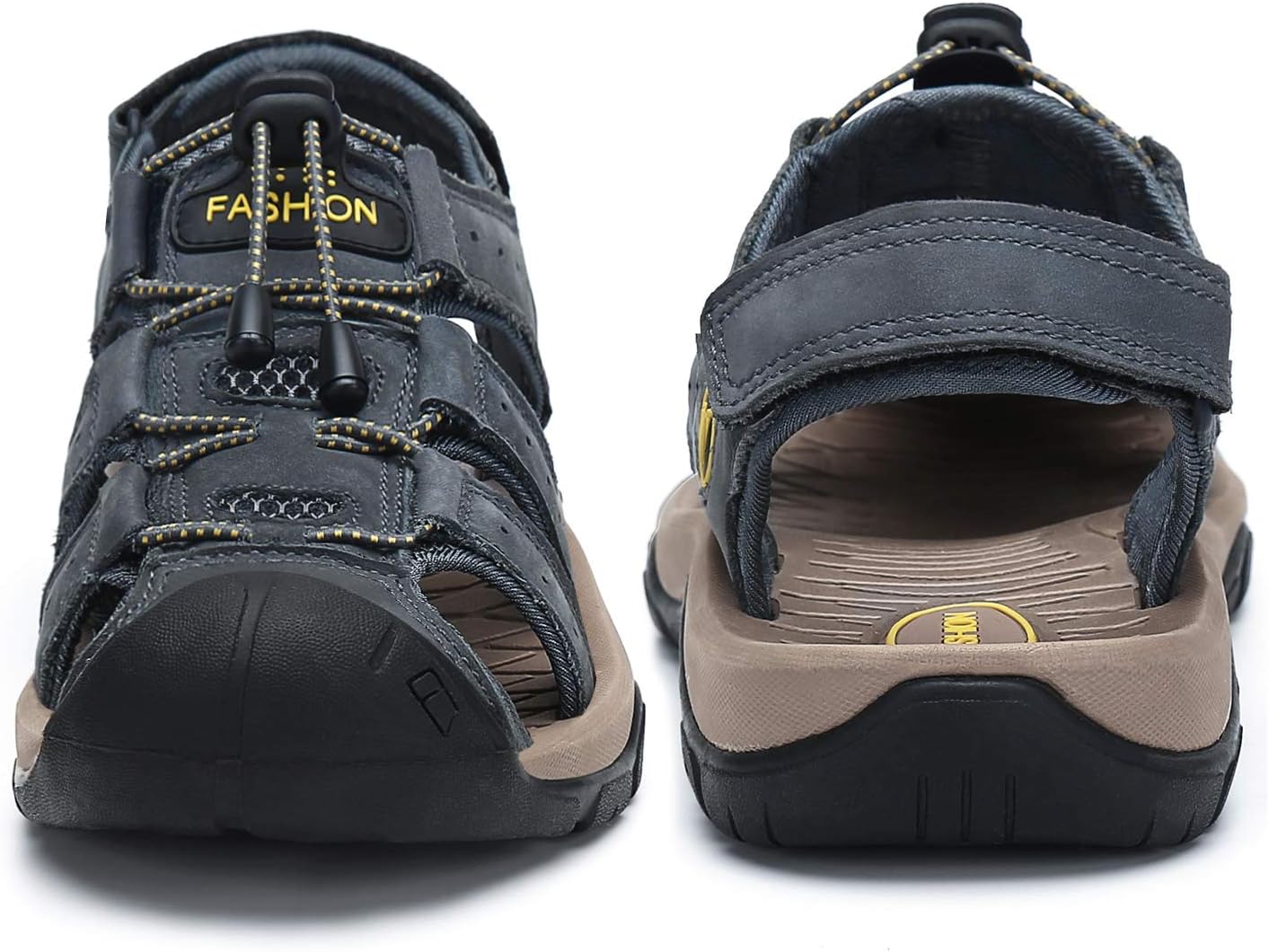 FLARUT Men's Sport Sandals Closed Toe Leather Water Hiking Shoes
