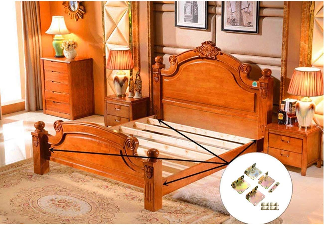 TIHOOD 4PCS Premium Heavy Duty Non-Mortise Bed Rail Fittings Wood Bed Rail Bracket, Headboards and Foot-Boards with Screws