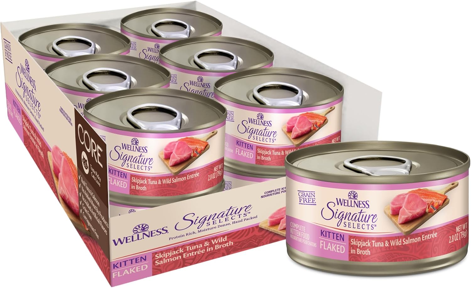 Wellness CORE Signature Selects Shredded Adult Canned Wet Cat Food, Natural, Protein Rich, Grain Free, Chicken Entrée Recipe, 2.8 oz, Pack of 12 Cans