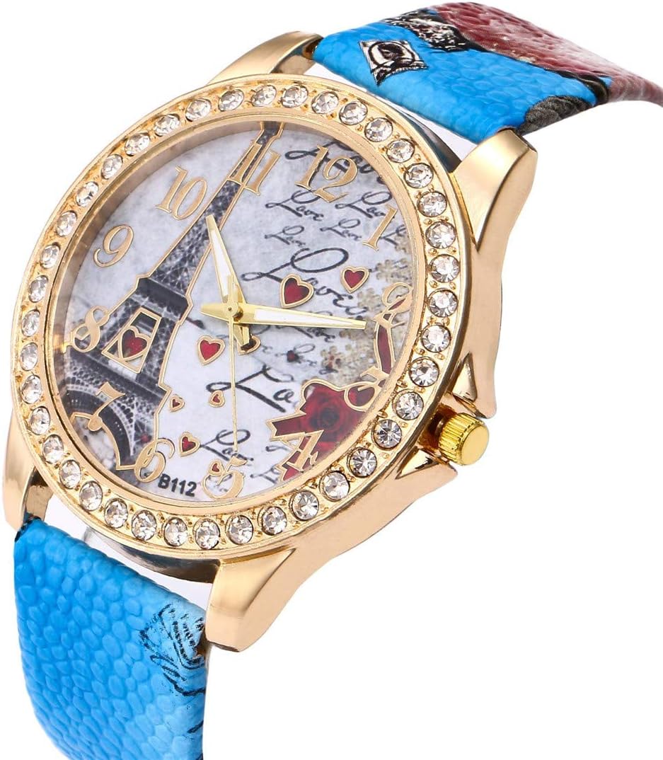 Wholesale PU Leather Strap Watch Mother Day Gift Bling Rhinestone Accented Eiffel Tower Ladies Women Watches