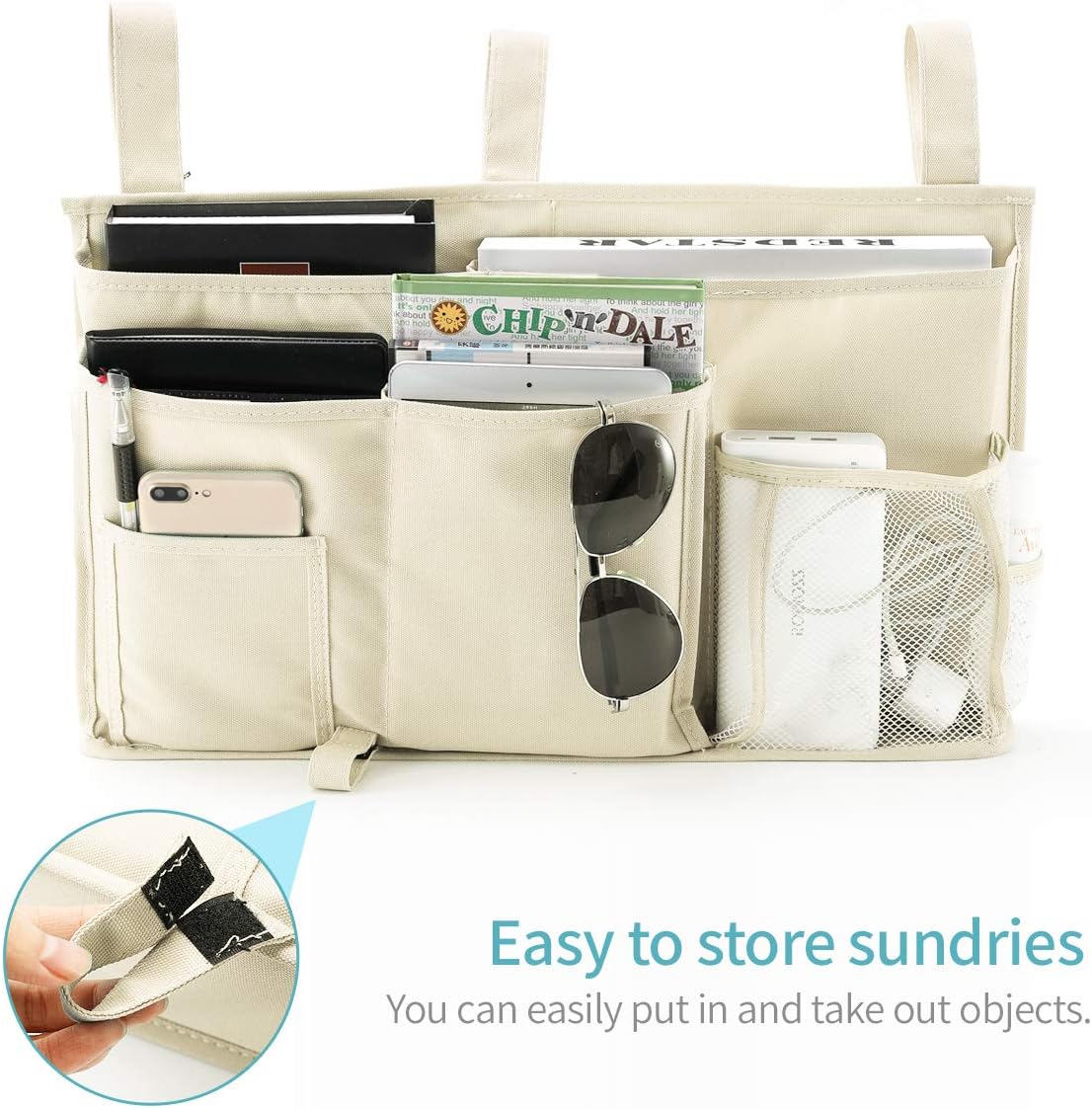 Bseash Bunk Bed Organizer, Bedside Caddy Hanging Bed Organizer Storage Bag 8 Pockets, for College Dorm Rooms Bed, Hospital Bed, Baby Bed Rails
