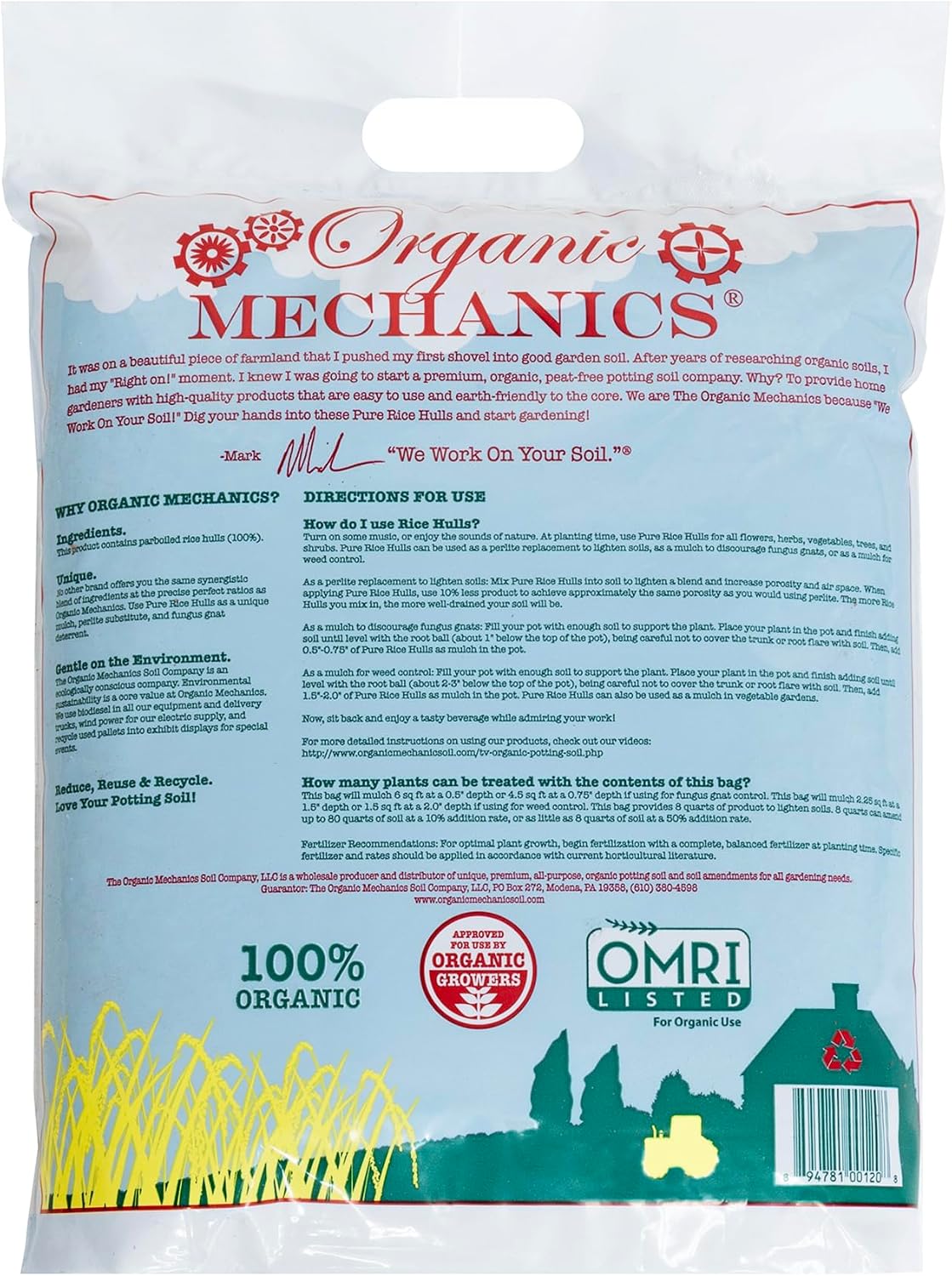 Organic Mechanics Pure Rice Hulls, 2 Cu Ft - Sustainable Alternative to Perlite - Enhances Drainage, Porosity and Air Space - Eco-Friendly