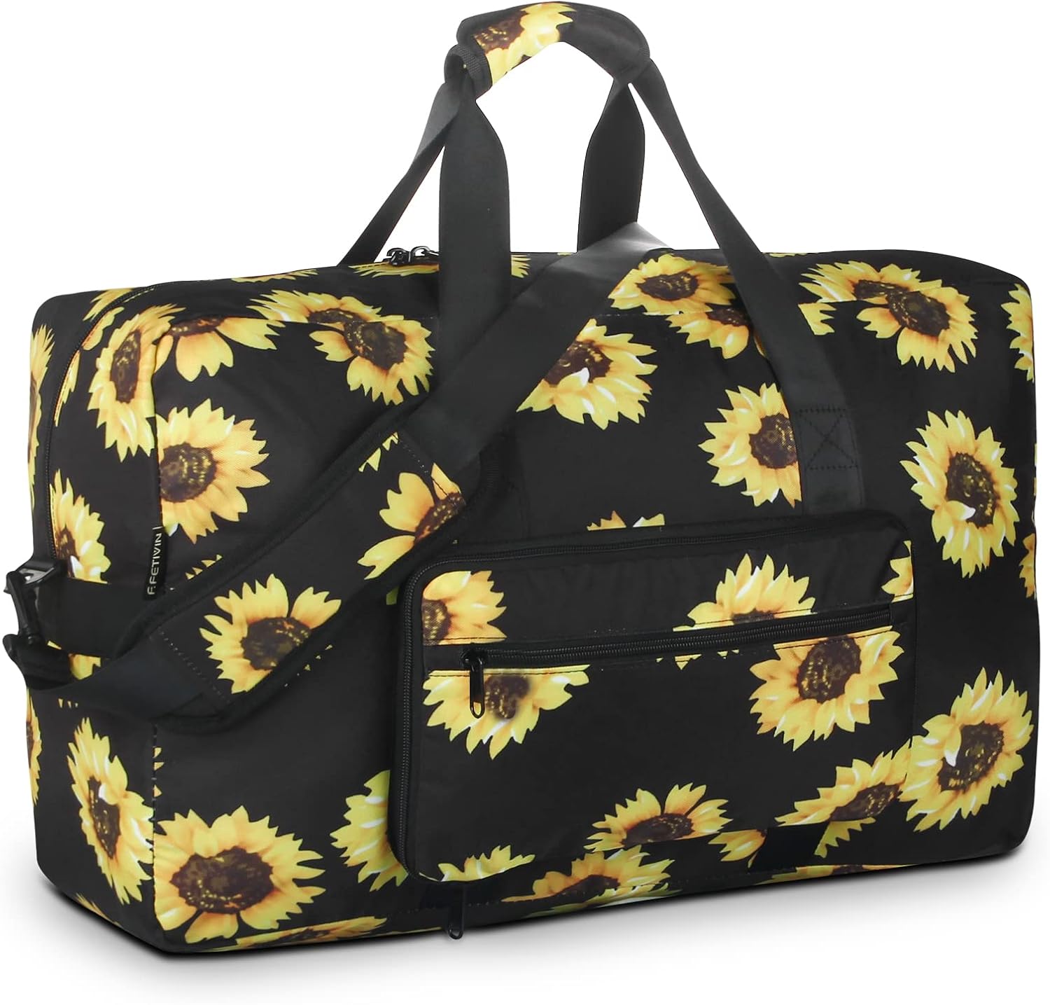 Travel Foldable Waterproof Duffel Bag - Lightweight Carry on Luggage Tote Duffel Bag(Black Floral)
