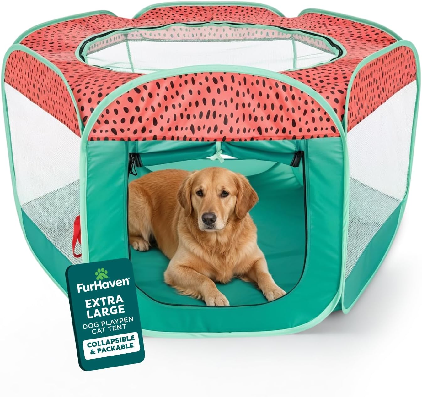 Furhaven Portable Dog Playpen Cat Tent, Pet playground,Kennel foldable indoor outdoor zippered puppy crate - Hunter Green, Medium
