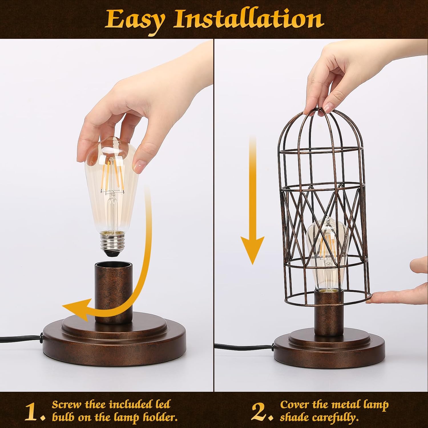 Touch Control Table Lamp, 3 Way Dimmable Lamp, Industrial Bedside Lamp