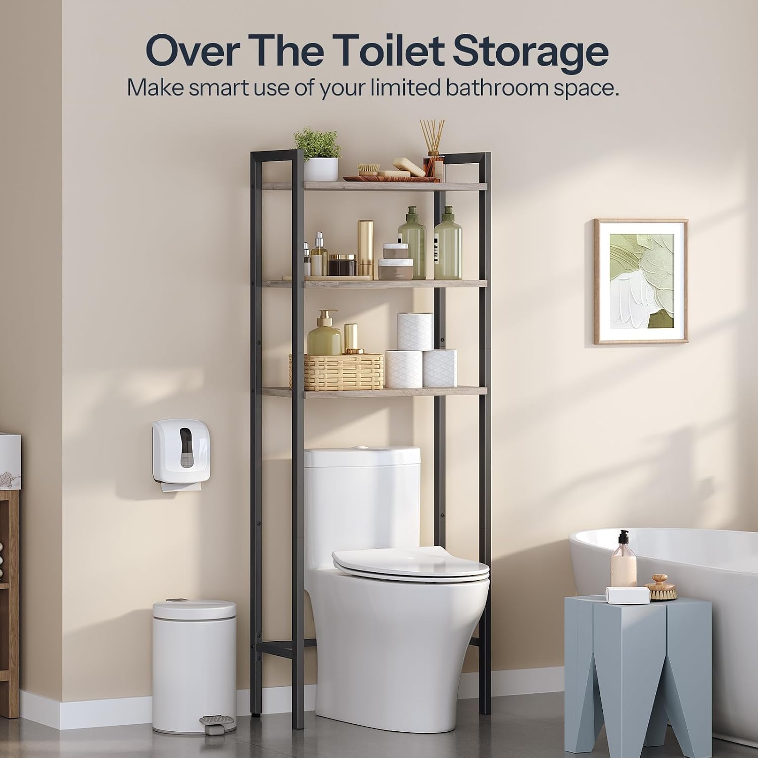 HOOBRO Over The Toilet Storage, 3-Tier Bathroom Organizer Shelf Over Toilet, Freestanding Bathroom Storage Shelves, Space Saver