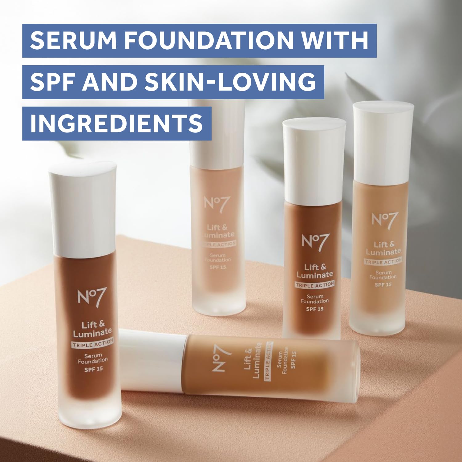 No7 Lift & Luminate Triple Action Serum Foundation, Cool Ivory, 1 Fl Oz | Liquid Makeup with SPF 15, Dewy Glowy Base, Radiant Formula for Mature Skin
