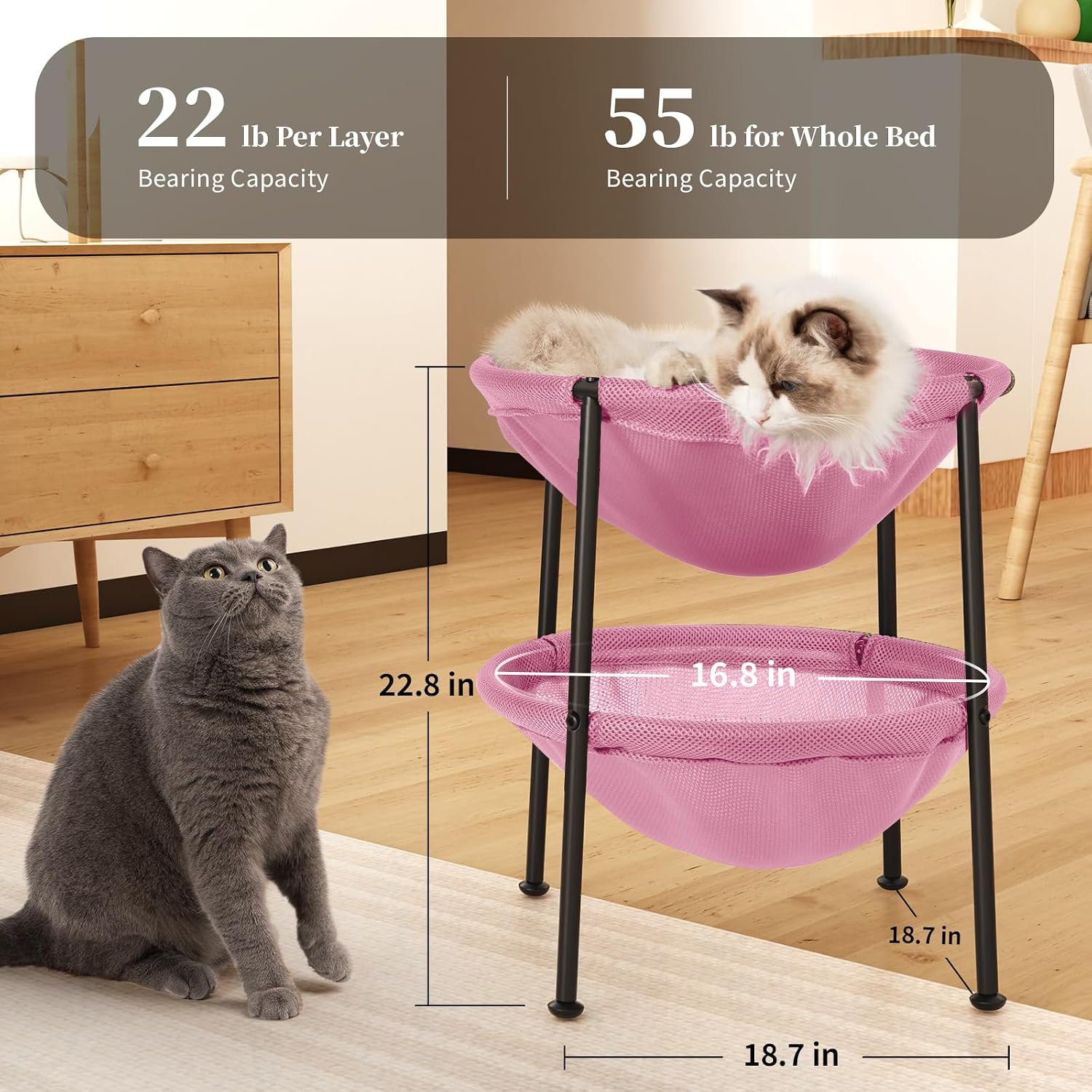 JUNSPOW Cat Bed Sleeping Cat Hammock, 16.9in x 16.9in x 9.5in, Grey